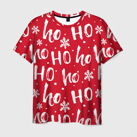 Мужская футболка 3D с принтом HO HO HO И СНЕЖИНКИ, НОВОГОДНИЙ , 100% полиэфир | прямой крой, круглый вырез горловины, длина до линии бедер | Тематика изображения на принте: 2021 | 2022 | christmas | ho ho ho | hohoho | merry | merry christmas | new year | snow | sweater | ugly christmas | winter | зима | новогодний | новогодняя | новый год | рождественский | рождественский свитер | рождество | свитер | снег | 