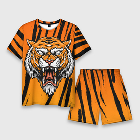 Мужской костюм с шортами 3D с принтом Разгневанный тигр (голова) в Белгороде,  |  | tiger | восточный тигр | год тигра | голова тигра | кошка | тигр | тигренок | хищник