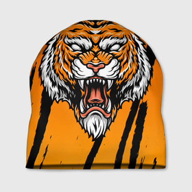 Шапка 3D с принтом Разгневанный тигр (голова) в Петрозаводске, 100% полиэстер | универсальный размер, печать по всей поверхности изделия | tiger | восточный тигр | год тигра | голова тигра | кошка | тигр | тигренок | хищник