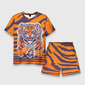 Мужской костюм с шортами 3D с принтом Тигр с черепом в Кировске,  |  | tiger | восточный тигр | год тигра | кошка | с черепом | тигр | тигренок | хищник | череп
