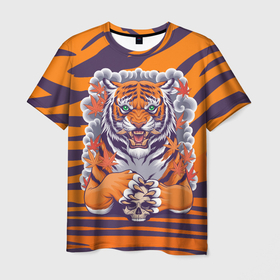 Мужская футболка 3D с принтом Тигр с черепом в Белгороде, 100% полиэфир | прямой крой, круглый вырез горловины, длина до линии бедер | tiger | восточный тигр | год тигра | кошка | с черепом | тигр | тигренок | хищник | череп