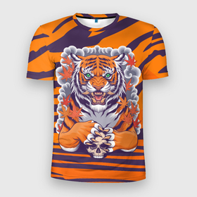 Мужская футболка 3D Slim с принтом Тигр с черепом в Белгороде, 100% полиэстер с улучшенными характеристиками | приталенный силуэт, круглая горловина, широкие плечи, сужается к линии бедра | tiger | восточный тигр | год тигра | кошка | с черепом | тигр | тигренок | хищник | череп