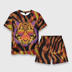 Мужской костюм с шортами 3D с принтом Крутой тигр в очках ретро в Екатеринбурге,  |  | tiger | в очках | восточный тигр | год тигра | голова тигра | кошка | крутой | тигр | тигренок | хищник