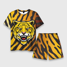 Мужской костюм с шортами 3D с принтом Рычащий тигр (голова) в Санкт-Петербурге,  |  | tiger | восточный тигр | год тигра | голова | кошка | тигр | тигренок | хищник