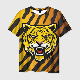 Мужская футболка 3D с принтом Рычащий тигр (голова) , 100% полиэфир | прямой крой, круглый вырез горловины, длина до линии бедер | tiger | восточный тигр | год тигра | голова | кошка | тигр | тигренок | хищник