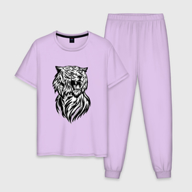 Мужская пижама хлопок с принтом Тигр со шрамом на глазу в Тюмени, 100% хлопок | брюки и футболка прямого кроя, без карманов, на брюках мягкая резинка на поясе и по низу штанин
 | tiger | восточный тигр | год тигра | кошка | со шрамом | тату | татуировка | тигр | тигренок | хищник
