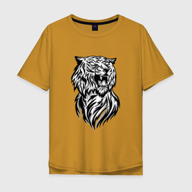 Мужская футболка хлопок Oversize с принтом Тигр со шрамом на глазу в Петрозаводске, 100% хлопок | свободный крой, круглый ворот, “спинка” длиннее передней части | tiger | восточный тигр | год тигра | кошка | со шрамом | тату | татуировка | тигр | тигренок | хищник