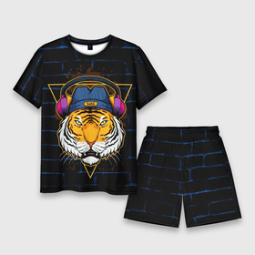 Мужской костюм с шортами 3D с принтом Тигр в наушниках SWAG в Тюмени,  |  | Тематика изображения на принте: furry | swag | tiger | в наушниках | восточный тигр | год тигра | кошка | тигр | тигренок | хищник