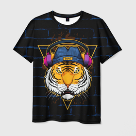 Мужская футболка 3D с принтом Тигр в наушниках SWAG в Санкт-Петербурге, 100% полиэфир | прямой крой, круглый вырез горловины, длина до линии бедер | Тематика изображения на принте: furry | swag | tiger | в наушниках | восточный тигр | год тигра | кошка | тигр | тигренок | хищник