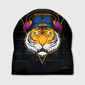 Шапка 3D с принтом Тигр в наушниках SWAG в Тюмени, 100% полиэстер | универсальный размер, печать по всей поверхности изделия | furry | swag | tiger | в наушниках | восточный тигр | год тигра | кошка | тигр | тигренок | хищник