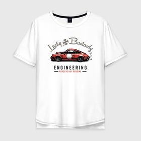 Мужская футболка хлопок Oversize с принтом Porsche Lucky Bastardz , 100% хлопок | свободный крой, круглый ворот, “спинка” длиннее передней части | car | germany | motorsport | porsche | power | автомобиль | автоспорт | германия | лихач | порше