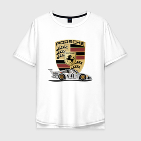 Мужская футболка хлопок Oversize с принтом Porsche Motorsport в Кировске, 100% хлопок | свободный крой, круглый ворот, “спинка” длиннее передней части | car | germany | motorsport | porsche | power | автомобиль | автоспорт | германия | мощь | порше