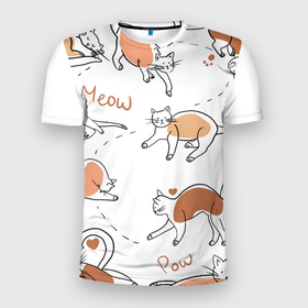 Мужская футболка 3D Slim с принтом Рисунки кошек в Екатеринбурге, 100% полиэстер с улучшенными характеристиками | приталенный силуэт, круглая горловина, широкие плечи, сужается к линии бедра | животные | коты | кошки | милые котики | милые коты | рисунки котов | рисунки кошек