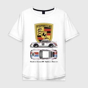 Мужская футболка хлопок Oversize с принтом Porsche 911 Carrera RSR   Daytona 24 Hours 1973 Motorsport , 100% хлопок | свободный крой, круглый ворот, “спинка” длиннее передней части | car | germany | motorsport | porsche | power | prestige | автомобиль | автоспорт | германия | мощь | порше | престиж