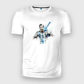 Мужская футболка 3D Slim с принтом Messi Argentina Team в Екатеринбурге, 100% полиэстер с улучшенными характеристиками | приталенный силуэт, круглая горловина, широкие плечи, сужается к линии бедра | argentina | messi | лионель месси | месси аргентина | сборная аргентины | футбол