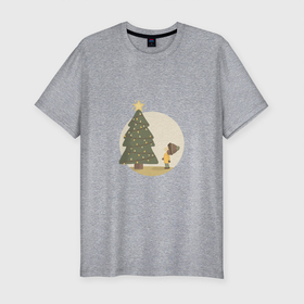 Мужская футболка хлопок Slim с принтом Звезда желаний в Екатеринбурге, 92% хлопок, 8% лайкра | приталенный силуэт, круглый вырез ворота, длина до линии бедра, короткий рукав | декабрь | дерево | елка | зима | новый год | праздник | празднование | рождество