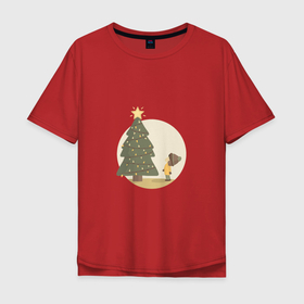 Мужская футболка хлопок Oversize с принтом Звезда желаний в Белгороде, 100% хлопок | свободный крой, круглый ворот, “спинка” длиннее передней части | декабрь | дерево | елка | зима | новый год | праздник | празднование | рождество