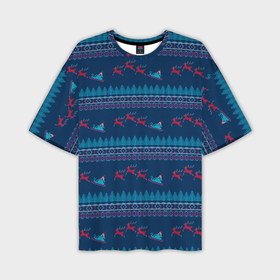 Мужская футболка OVERSIZE 3D с принтом Санта Клаус и олени в Екатеринбурге,  |  | 2022 | new year | новогодний орнамент | новый год | новый год 2022 | олени | повозка с оленями | с новым годом | санта | санта с оленями | свитер с оленями