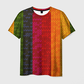Мужская футболка 3D с принтом Вязаная радуга в Кировске, 100% полиэфир | прямой крой, круглый вырез горловины, длина до линии бедер | Тематика изображения на принте: вязание | вязанка | нитки | радуга | текстура | шерсть