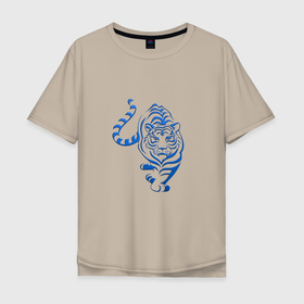 Мужская футболка хлопок Oversize с принтом Символ года (тигр) 2022 в Петрозаводске, 100% хлопок | свободный крой, круглый ворот, “спинка” длиннее передней части | 2022 | зима | новый год | символ года | снег | тигр