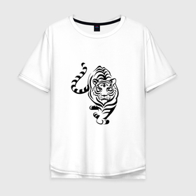 Мужская футболка хлопок Oversize с принтом Символ года (тигр) праздник в Петрозаводске, 100% хлопок | свободный крой, круглый ворот, “спинка” длиннее передней части | 2022 | зима | новый год | символ года | снег | тигр