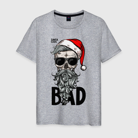 Мужская футболка хлопок с принтом SANTA CLAUS BAD в Новосибирске, 100% хлопок | прямой крой, круглый вырез горловины, длина до линии бедер, слегка спущенное плечо. | bad | beard | christmas | hipster | new year | red cap | santa claus | skull | борода | красный колпак | новый год | очки | рождество | санта клаус | хипстер | череп