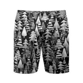 Мужские шорты спортивные с принтом Лес абстрактных ёлок в Петрозаводске,  |  | абстракция | ёлка | ель | лес | новогодний | новый год | паттерн | рождество | снег | снежинки | чернобелый