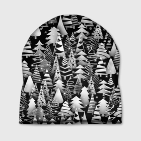 Шапка 3D с принтом Лес абстрактных ёлок в Кировске, 100% полиэстер | универсальный размер, печать по всей поверхности изделия | Тематика изображения на принте: абстракция | ёлка | ель | лес | новогодний | новый год | паттерн | рождество | снег | снежинки | чернобелый