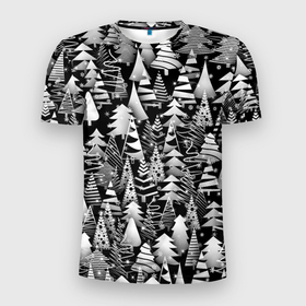 Мужская футболка 3D спортивная с принтом Лес абстрактных ёлок в Петрозаводске, 100% полиэстер с улучшенными характеристиками | приталенный силуэт, круглая горловина, широкие плечи, сужается к линии бедра | абстракция | ёлка | ель | лес | новогодний | новый год | паттерн | рождество | снег | снежинки | чернобелый
