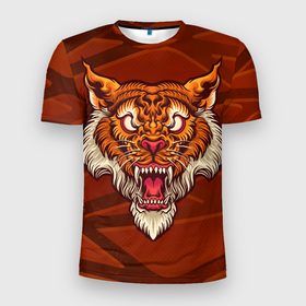 Мужская футболка 3D Slim с принтом Тигр Evil в Белгороде, 100% полиэстер с улучшенными характеристиками | приталенный силуэт, круглая горловина, широкие плечи, сужается к линии бедра | tiger | восточный тигр | год тигра | кошка | тигр | тигренок | хищник
