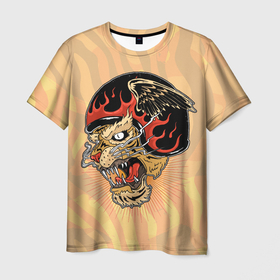 Мужская футболка 3D с принтом Тигр байкер в Кировске, 100% полиэфир | прямой крой, круглый вырез горловины, длина до линии бедер | tiger | байкер | в шлеме | восточный тигр | год тигра | кошка | тигр | тигренок | хищник