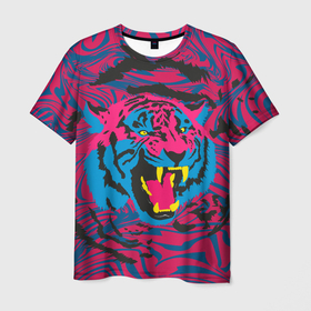 Мужская футболка 3D с принтом Тигр красочный , 100% полиэфир | прямой крой, круглый вырез горловины, длина до линии бедер | tiger | восточный тигр | год тигра | кошка | тигр | тигренок | хищник
