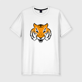 Мужская футболка хлопок Slim с принтом Тигр логотип в Курске, 92% хлопок, 8% лайкра | приталенный силуэт, круглый вырез ворота, длина до линии бедра, короткий рукав | Тематика изображения на принте: tiger | восточный тигр | год тигра | кошка | тигр | тигренок | хищник