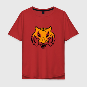 Мужская футболка хлопок Oversize с принтом Тигр логотип в Санкт-Петербурге, 100% хлопок | свободный крой, круглый ворот, “спинка” длиннее передней части | tiger | восточный тигр | год тигра | кошка | тигр | тигренок | хищник