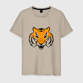 Мужская футболка хлопок с принтом Тигр логотип в Курске, 100% хлопок | прямой крой, круглый вырез горловины, длина до линии бедер, слегка спущенное плечо. | tiger | восточный тигр | год тигра | кошка | тигр | тигренок | хищник
