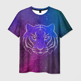 Мужская футболка 3D с принтом Космический тигр COSMO в Курске, 100% полиэфир | прямой крой, круглый вырез горловины, длина до линии бедер | Тематика изображения на принте: tiger | восточный тигр | год тигра | космический | космос | кошка | тигр | тигренок | хищник