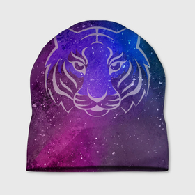 Шапка 3D с принтом Космический тигр COSMO , 100% полиэстер | универсальный размер, печать по всей поверхности изделия | tiger | восточный тигр | год тигра | космический | космос | кошка | тигр | тигренок | хищник