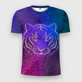 Мужская футболка 3D Slim с принтом Космический тигр COSMO , 100% полиэстер с улучшенными характеристиками | приталенный силуэт, круглая горловина, широкие плечи, сужается к линии бедра | Тематика изображения на принте: tiger | восточный тигр | год тигра | космический | космос | кошка | тигр | тигренок | хищник