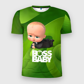 Мужская футболка 3D Slim с принтом Босс молокосос зеленая абстракция в Новосибирске, 100% полиэстер с улучшенными характеристиками | приталенный силуэт, круглая горловина, широкие плечи, сужается к линии бедра | 