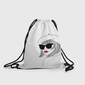 Рюкзак-мешок 3D с принтом Рисунок девушки в очках в Екатеринбурге, 100% полиэстер | плотность ткани — 200 г/м2, размер — 35 х 45 см; лямки — толстые шнурки, застежка на шнуровке, без карманов и подкладки | 