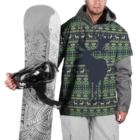 Накидка на куртку 3D с принтом Лось на вязанном фоне в Петрозаводске, 100% полиэстер |  | вышивка | вязаное | дикий. | животное | лес | лось | паттерн | узор