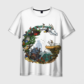 Мужская футболка 3D с принтом Миры Хаяо Миядзаки унесенные призраками и другие , 100% полиэфир | прямой крой, круглый вырез горловины, длина до линии бедер | аниме | ветер крепчает | поньо | порко россо | призрак | тоторо | унесенные призраками | хаяо миядзаки | ходячий замок