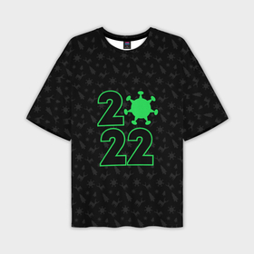 Мужская футболка OVERSIZE 3D с принтом Атмосферный новый год 2022 в Екатеринбурге,  |  | Тематика изображения на принте: 2022 | new year | короновирус | новый год | узор с оленями | черный узор