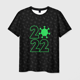 Мужская футболка 3D с принтом Атмосферный новый год 2022 в Кировске, 100% полиэфир | прямой крой, круглый вырез горловины, длина до линии бедер | 2022 | new year | короновирус | новый год | узор с оленями | черный узор