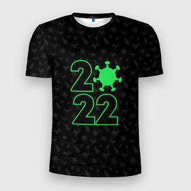Мужская футболка 3D спортивная с принтом Атмосферный новый год 2022 в Екатеринбурге, 100% полиэстер с улучшенными характеристиками | приталенный силуэт, круглая горловина, широкие плечи, сужается к линии бедра | 2022 | new year | короновирус | новый год | узор с оленями | черный узор