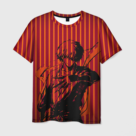 Мужская футболка 3D с принтом Гинтама Gintama Сюрикены в Екатеринбурге, 100% полиэфир | прямой крой, круглый вырез горловины, длина до линии бедер | gintama | аниме | гинтама | иероглифы | китайский | сюрикен | тень