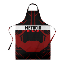 Фартук 3D с принтом Metroid Dread | Black Red Logo , 100% полиэстер | общий размер — 65 х 85 см, ширина нагрудника — 26 см, горловина — 53 см, длина завязок — 54 см, общий обхват в поясе — 173 см. Принт на завязках и на горловине наносится с двух сторон, на основной части фартука — только с внешней стороны | game | logo | mercurysteam | metroid dread | metroid fusion | игра | компьютерная игра | лого | логотип | метроид дреад | мэтройдо дореддо | эмблема