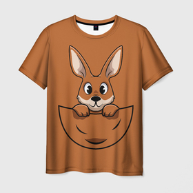 Мужская футболка 3D с принтом Милый кенгуренок в сумке в Новосибирске, 100% полиэфир | прямой крой, круглый вырез горловины, длина до линии бедер | Тематика изображения на принте: animals | australia | baby | bag | cute | ears | eyes | jump | kangaroo | leap | mother | nose | paws | pocket | sack | shadow | tail | австралия | глаза | детеныш | животные | карман | кенгуренок | кенгуру | лапы | мама | мешок | милый | нос | няшный | п