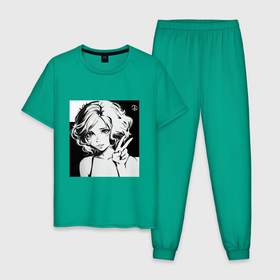 Мужская пижама хлопок с принтом Oniii chan в Кировске, 100% хлопок | брюки и футболка прямого кроя, без карманов, на брюках мягкая резинка на поясе и по низу штанин
 | victory | аниме | ахегао | блондинка | француженка