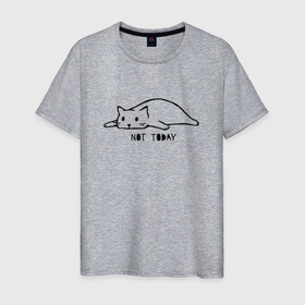 Мужская футболка хлопок с принтом кот не сегодня в Петрозаводске, 100% хлопок | прямой крой, круглый вырез горловины, длина до линии бедер, слегка спущенное плечо. | cat | not today | китюлька | кот | котик | котэ | лень | не сегодня | отдых